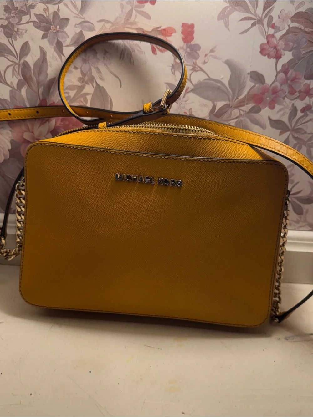 Michael Kors Saffiano Leather East West Crossbody Bag – Mustard Yellow